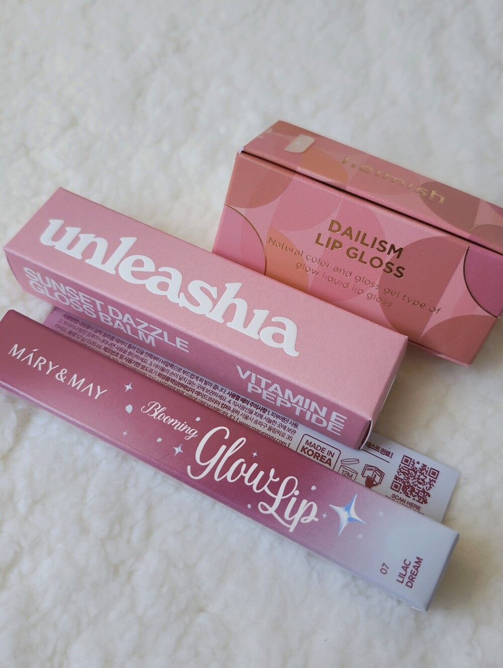 3x Korean lip gloss/lipstick/lip balm bundle (Heimish, Mary&May, Unleashia)